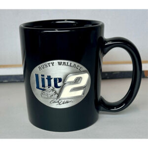 Vintage 1990’s Rusty Wallace #2 Miller Light NASCAR Pewter Emblem Mug Black